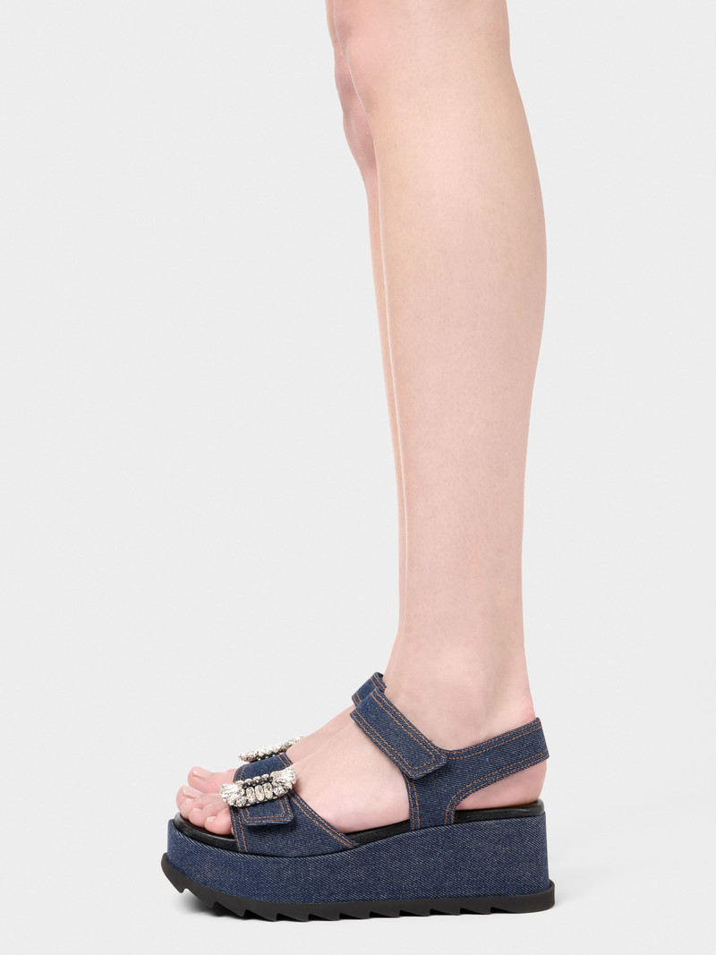 Roger Vivier Slidy Viv' Wedge Sandals in denim outlook