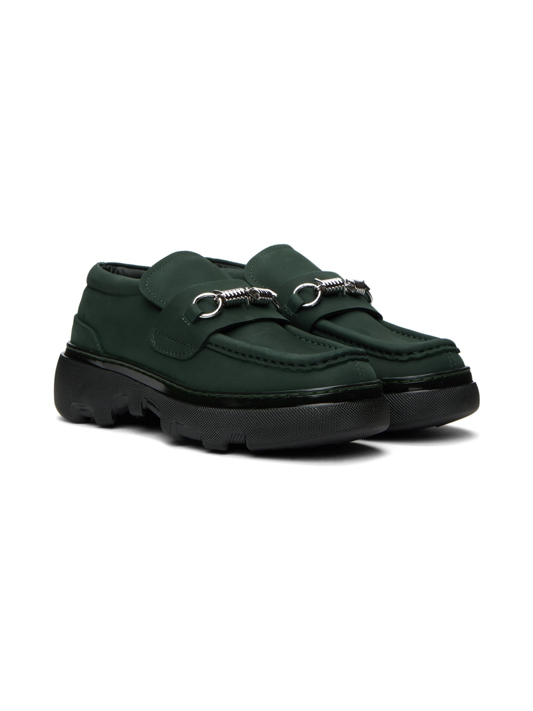 Green Nubuck Creeper Clamp Loafers - 4