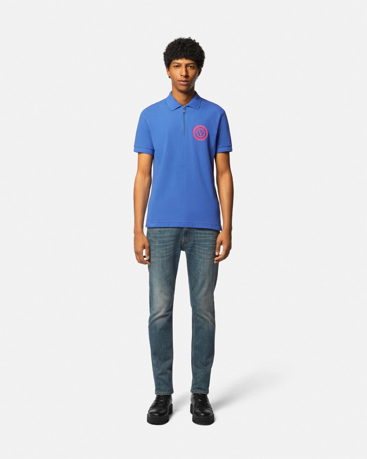 V-Emblem Zip Polo Shirt - 2