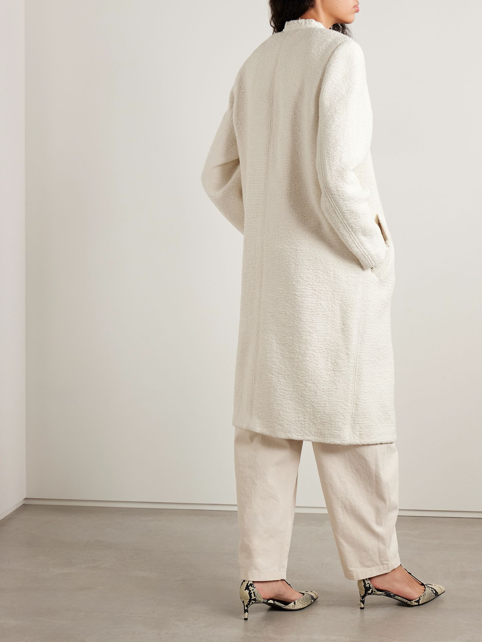 Gameia fringed cotton and linen-blend coat Ecru - 4