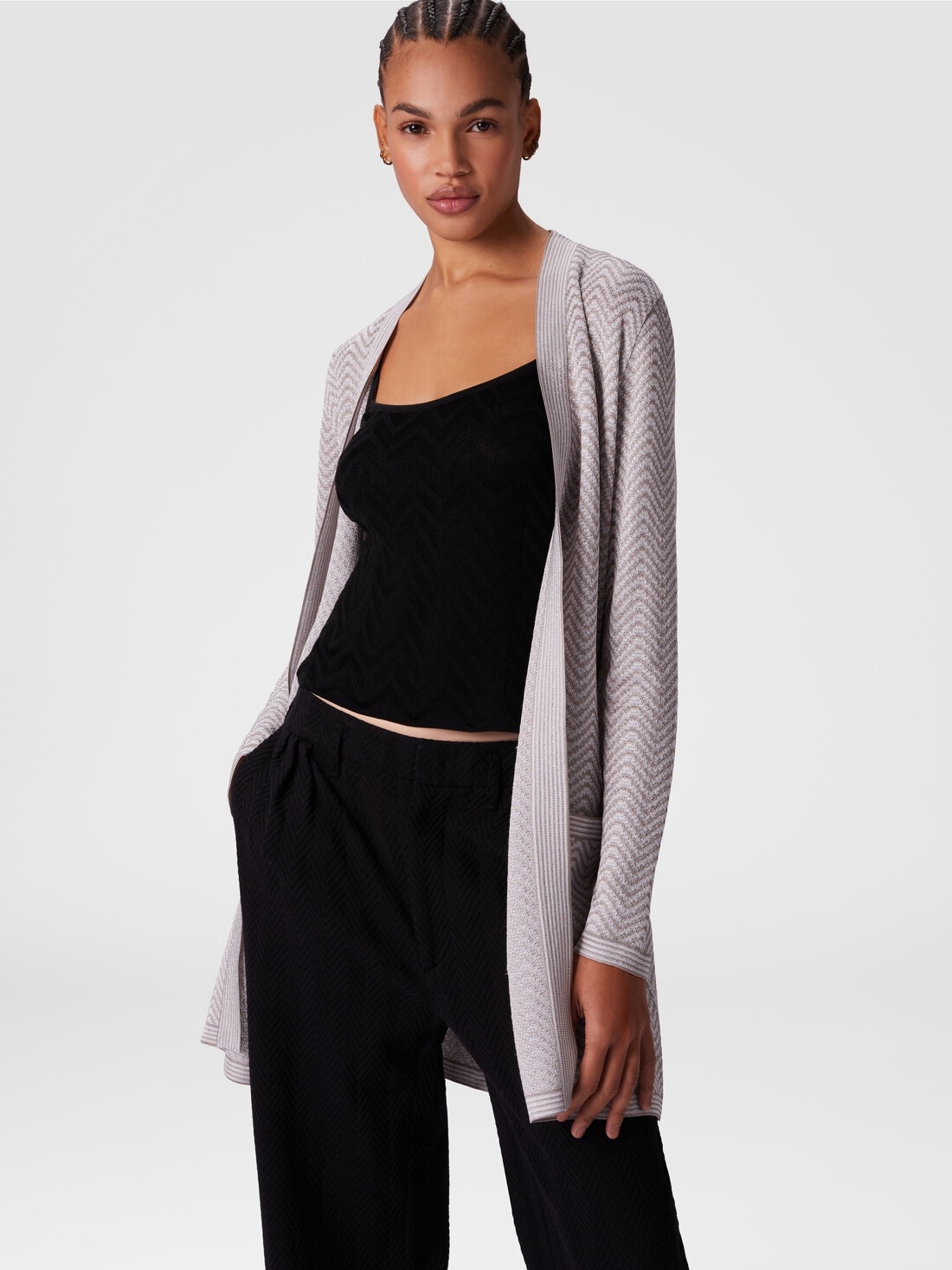 Cardigan wave pattern with belt - 4