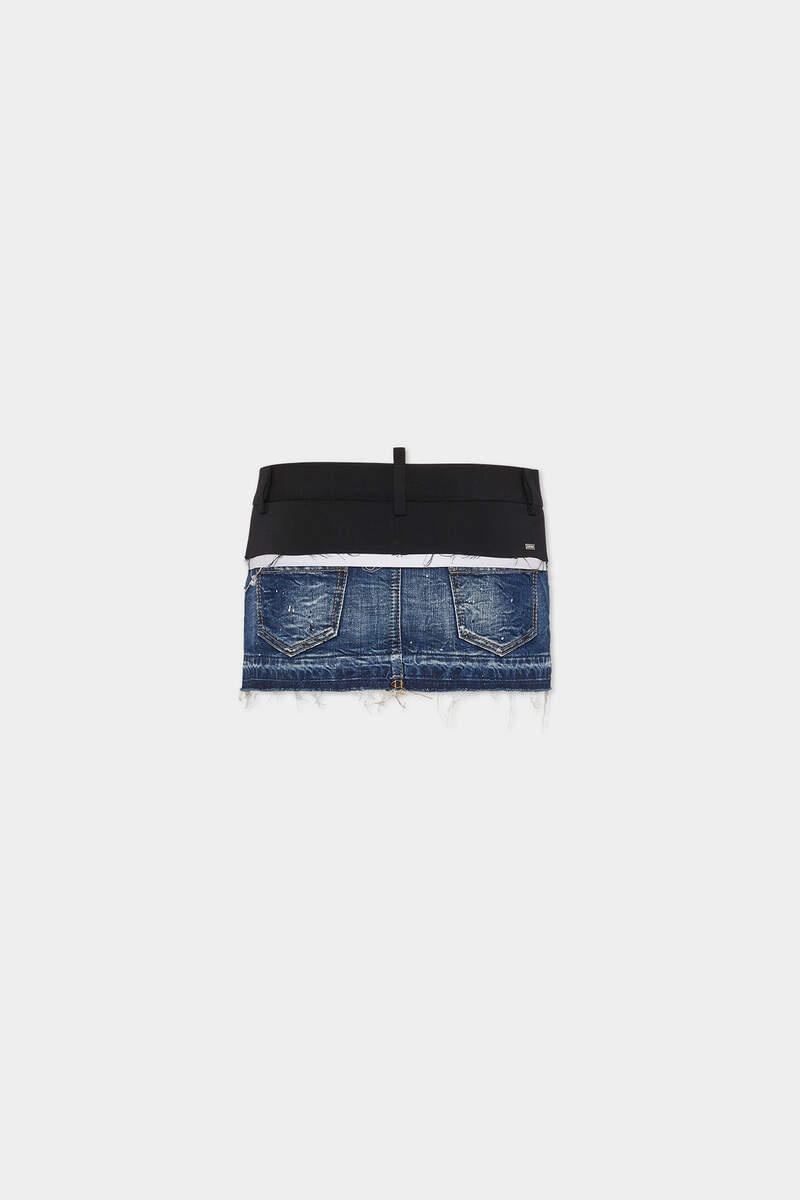 MEDIUM WHITE & BLUE SPOTS DENIM MINI SKIRT - 2
