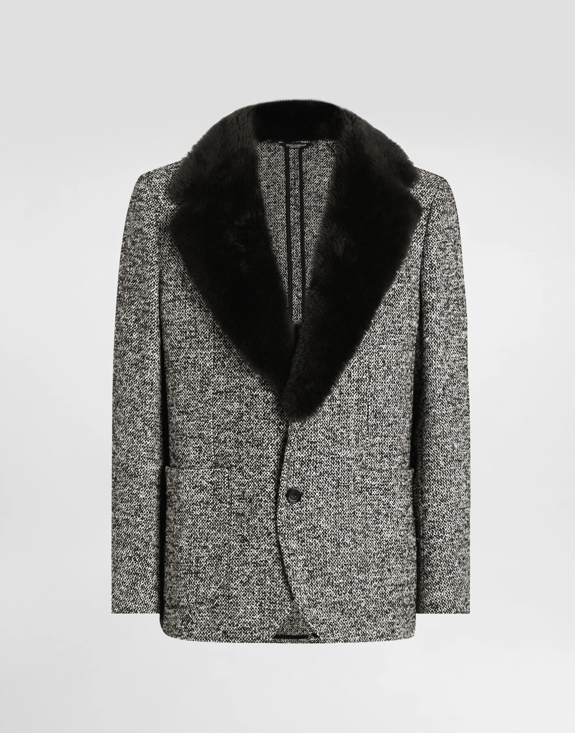 Single-breasted dotted wool jacket with fur collar - 1