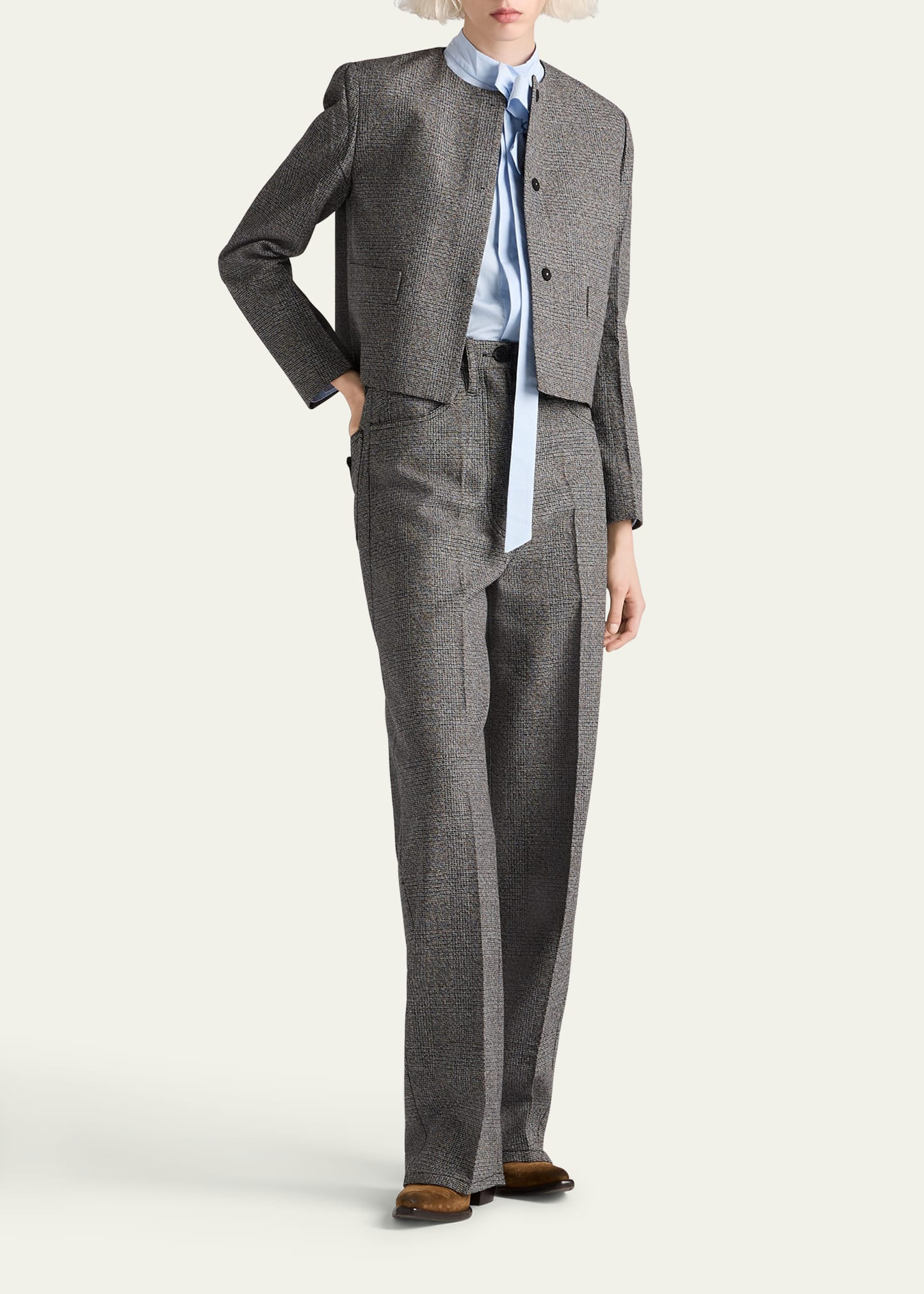 Mid-Rise Prince Of Wales Wool Straight-Leg Pants - 2