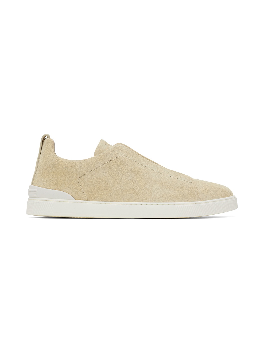 Beige Suede Triple Stitch Sneakers - 1