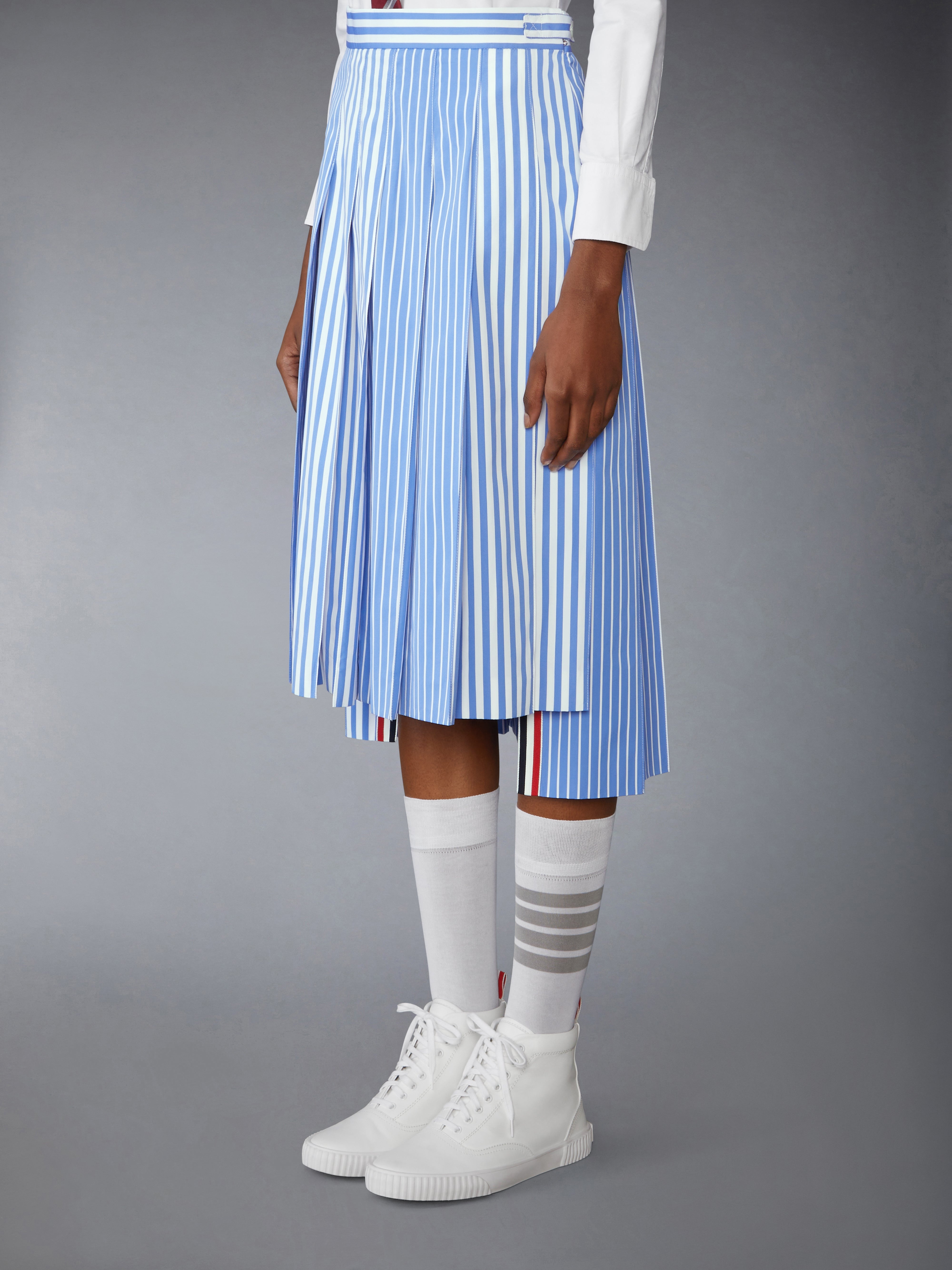 AWNING STRIPED POPLIN FUNMIX PLEATED SKIRT - 3