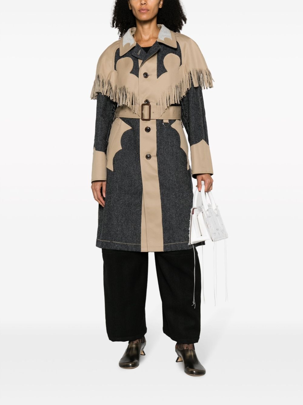 fringed panelled single-breasted coat - 2