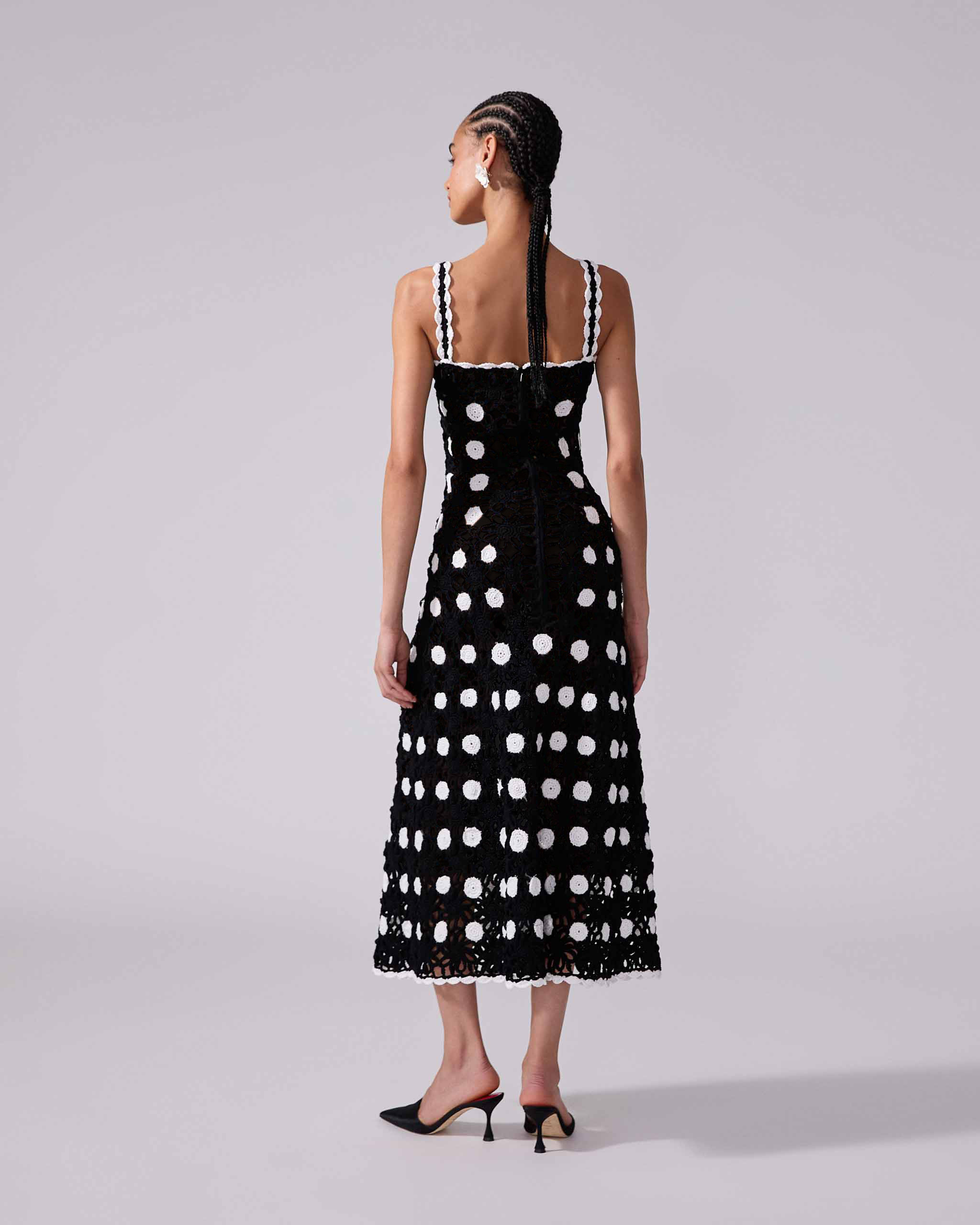 Crocheted Polka Dot Midi Dress - 3