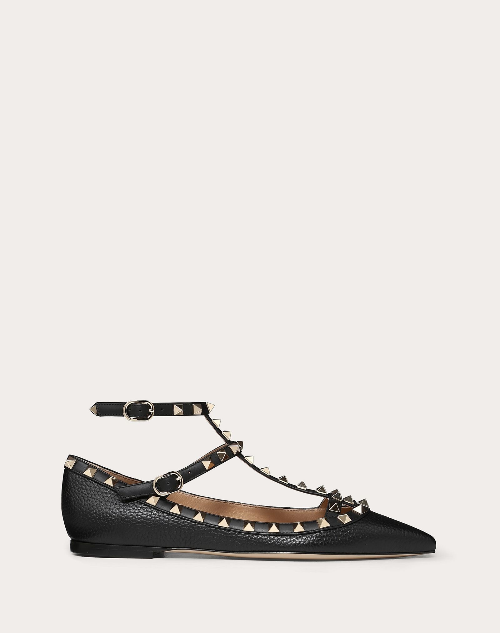 Rockstud Grainy Calfskin Ankle Strap Ballet Flat - 1