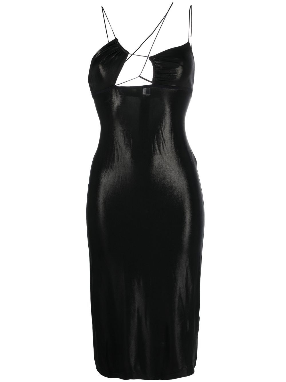 glossy asymmetric-neck dress - 1