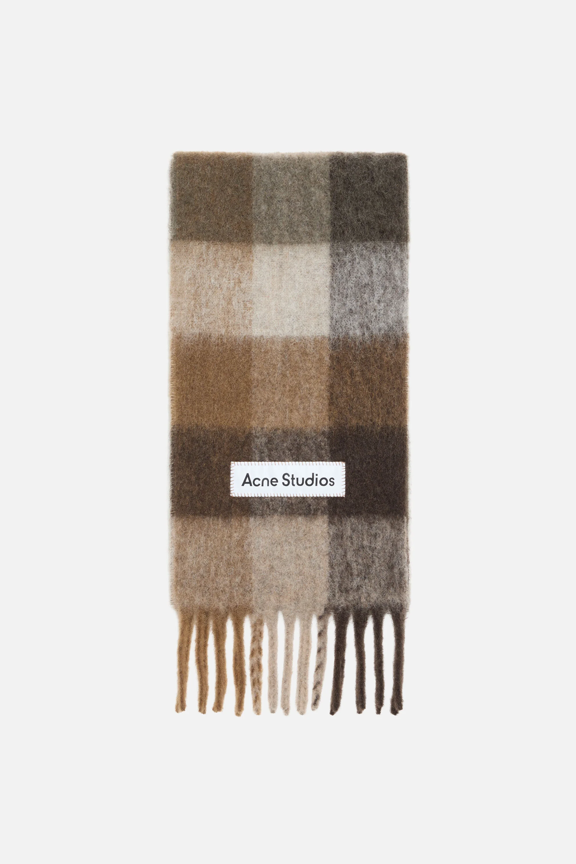 Check fringe scarf - Dark Brown/White/Brown - 1