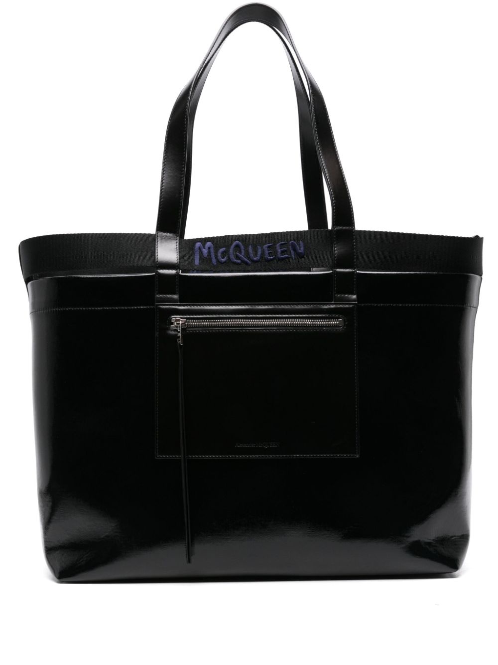 logo-engraved patent-finish tote bag - 1