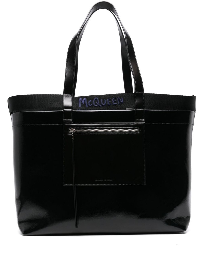 logo-engraved patent-finish tote bag 1