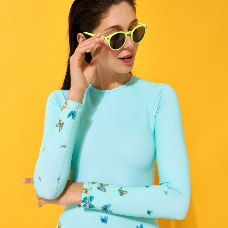 Women Long Sleeves One-Piece Rashguard Butterflies 6