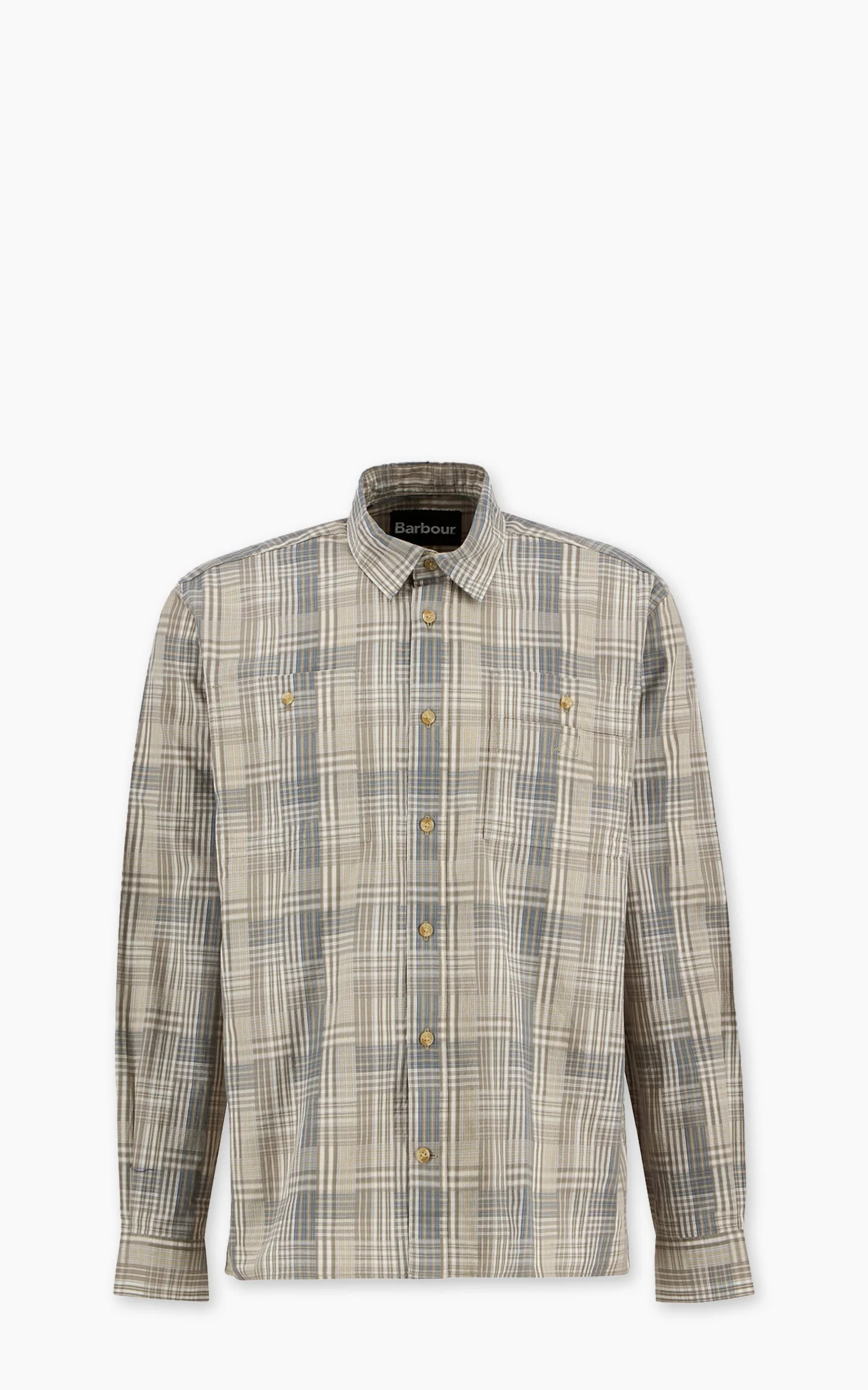 BARBOUR MAXWELL CHECKED PATCH RELAXED SHIRT GREY OLIVE - 1