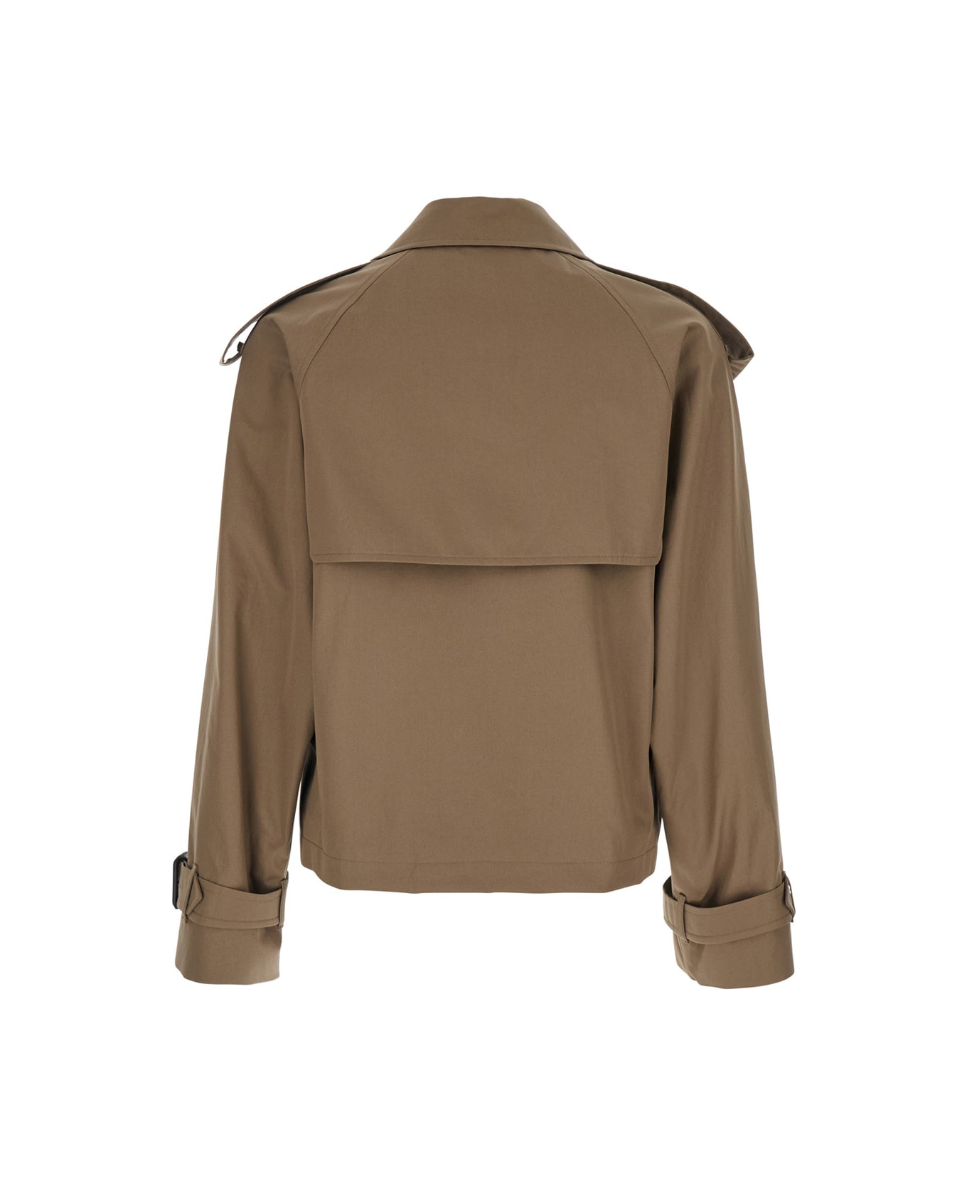 Brown Jacket With Lapels On The Front And Belts On The Cuffs In Cotton Man - 2
