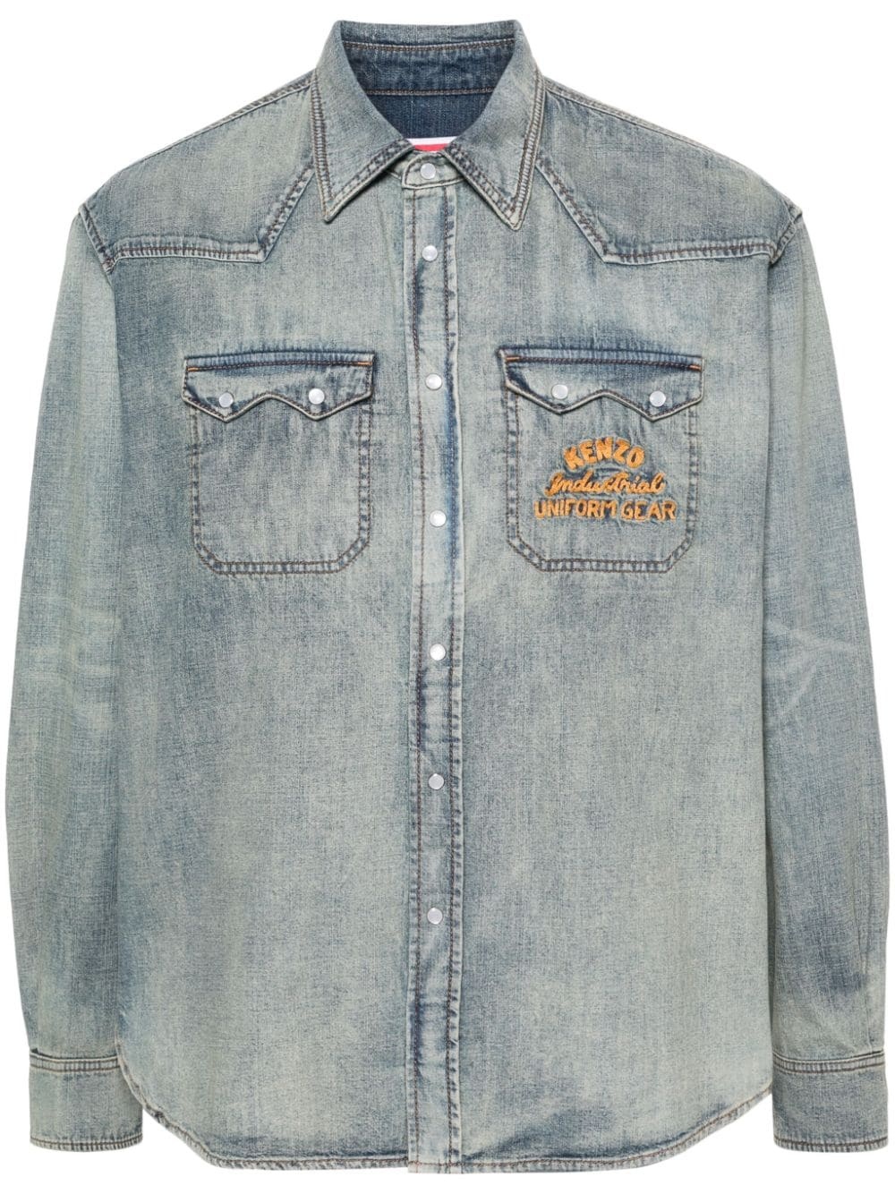 logo-embroidered denim shirt - 1