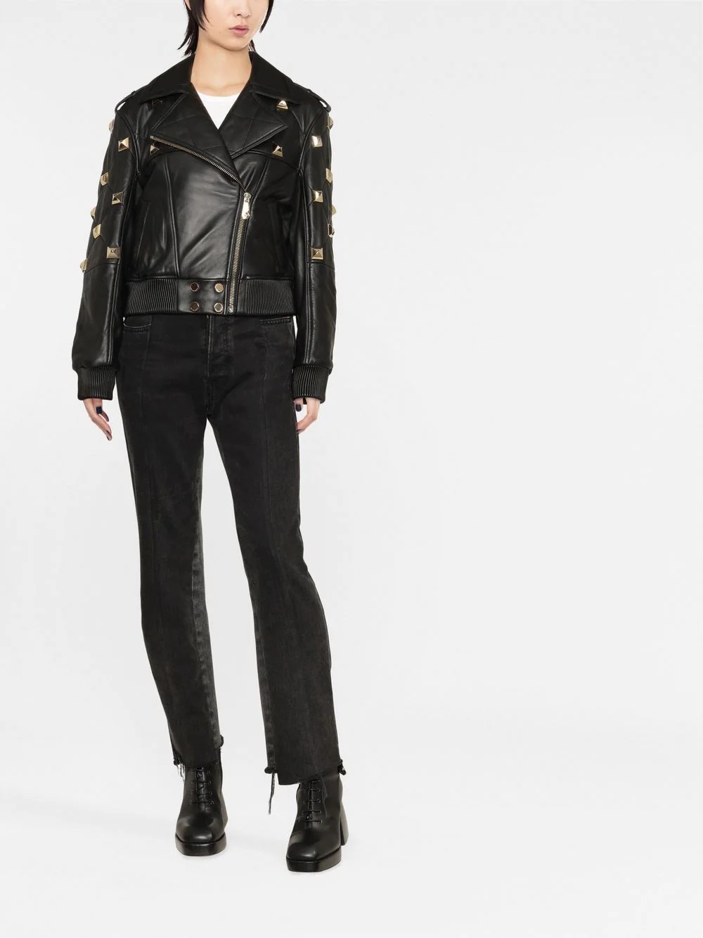 studded leather bomber jacket - 2