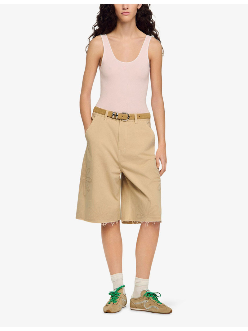Sandro Katia Logo-Embroidered Contrast-Trim Stretch-Woven Bodysuit outlook