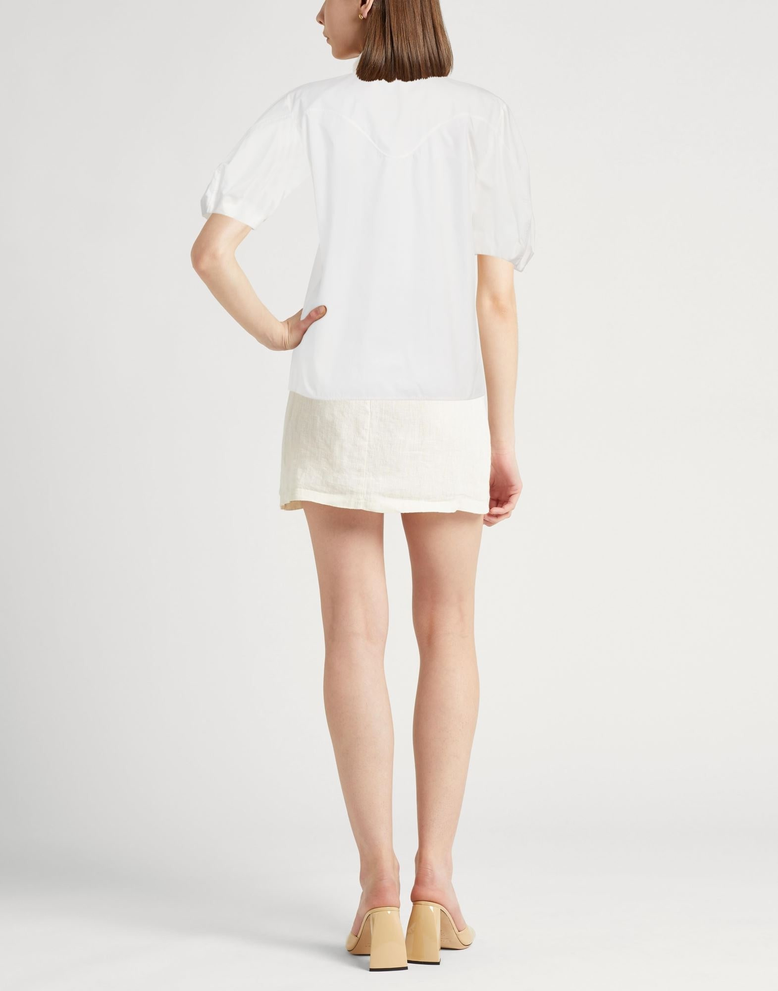 White Women's Solid Color Shirts & Blouses - 3