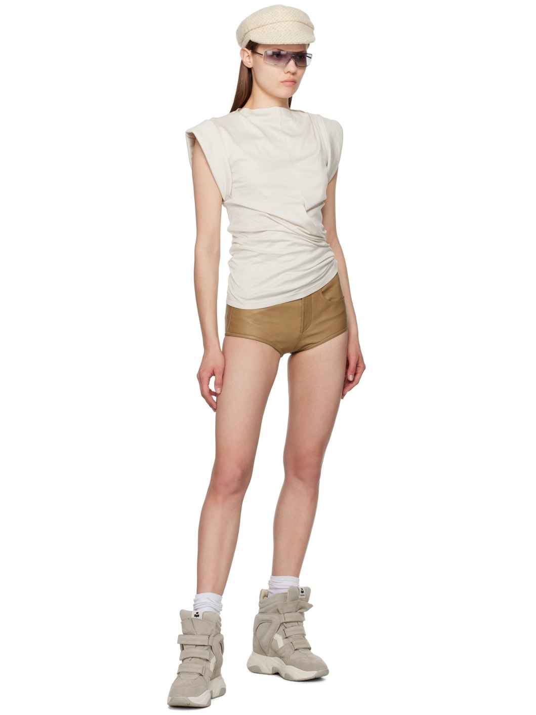 Tan Leslie Leather Shorts - 4