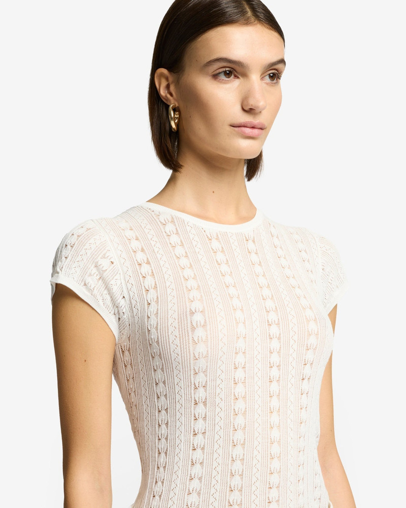 Short Sleeve Pointelle Crew Sweater in Ivory 4