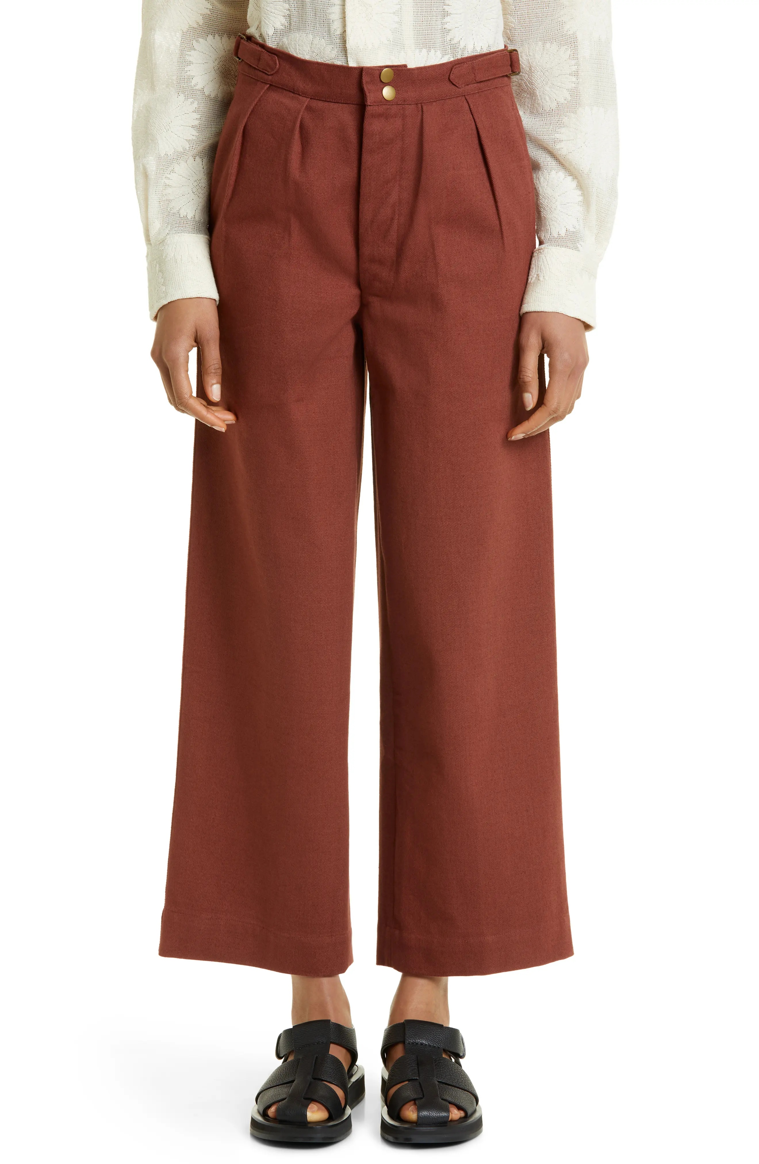 Wide Leg Cotton Twill Pants - 1