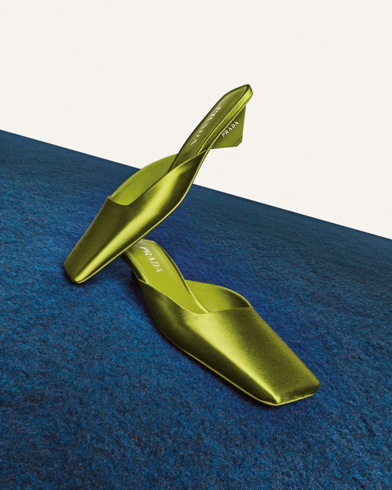 Green Satin Mules Loafers - 9