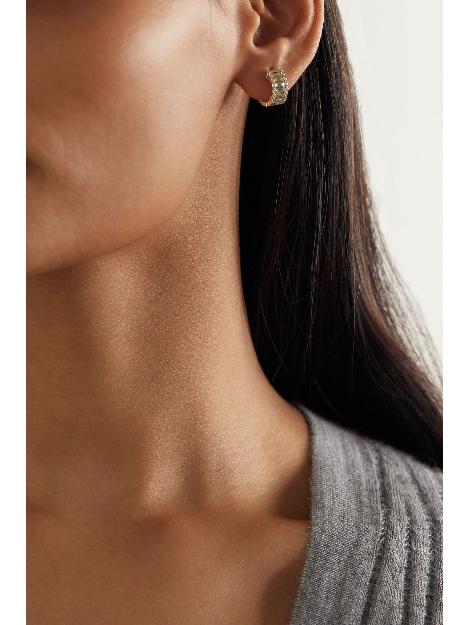14-karat gold diamond hoop earrings Gold - 2