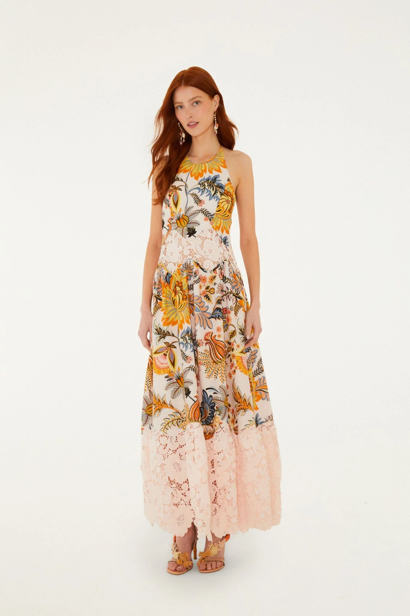 Light Pink Ligia Floral Lace Lenzing Ecovero Euroflax Maxi Dress - 1