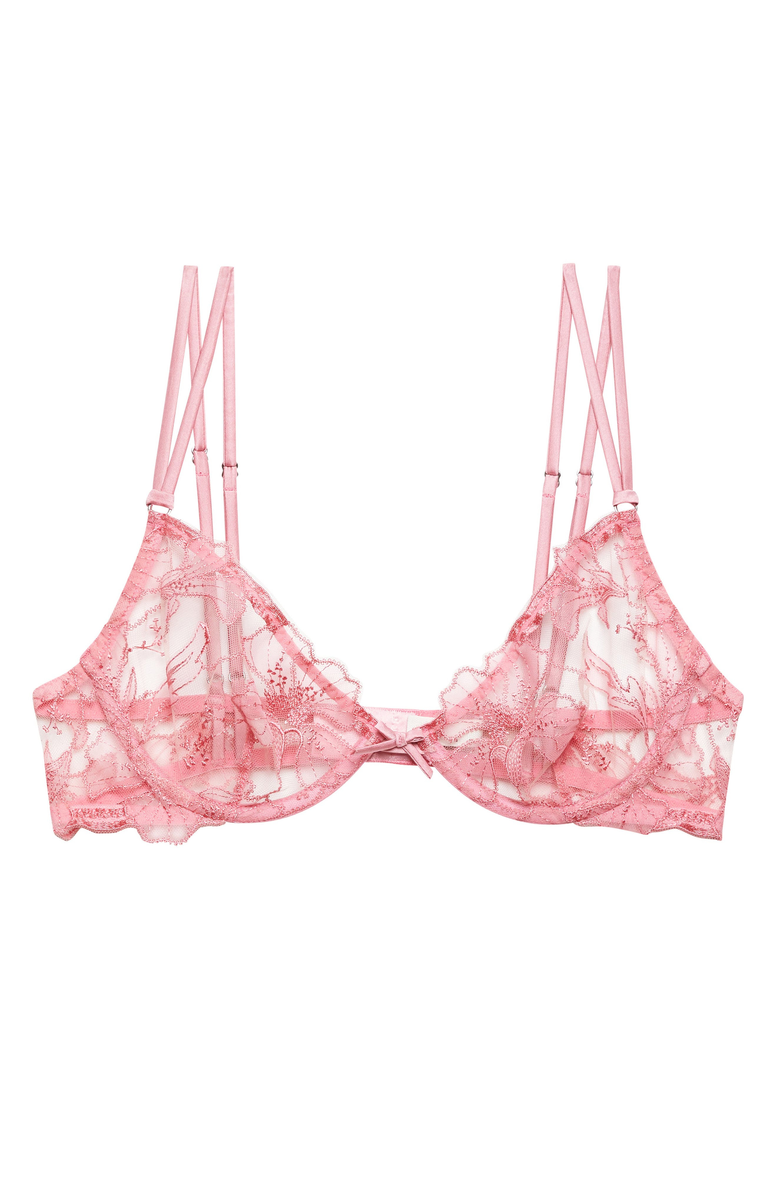Fleur Du Mal Harper Embroidered Underwire Demi Bra in Pink Cadillac at Nordstrom - 3