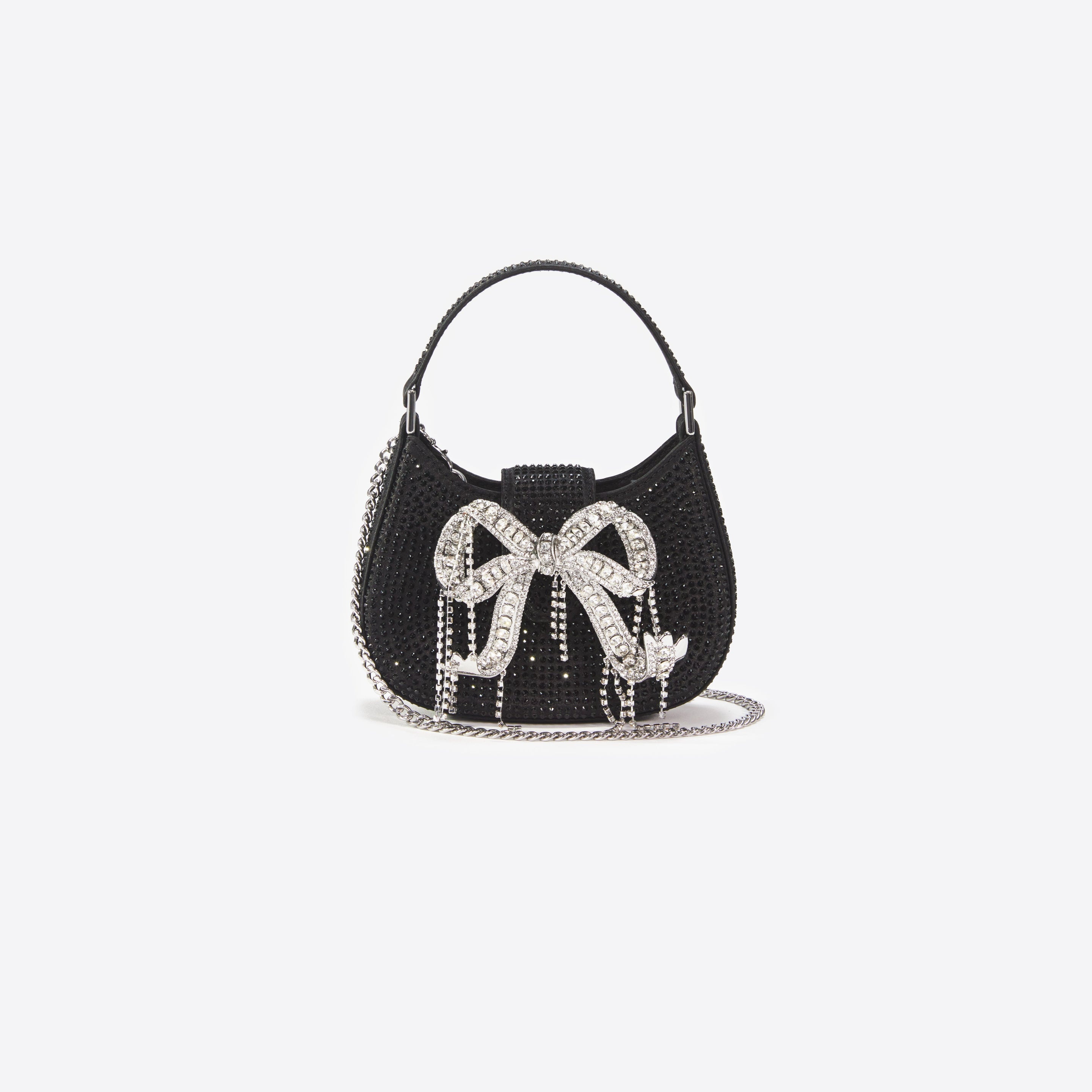 Black  Rhinestone Micro Crescent Bag - 4