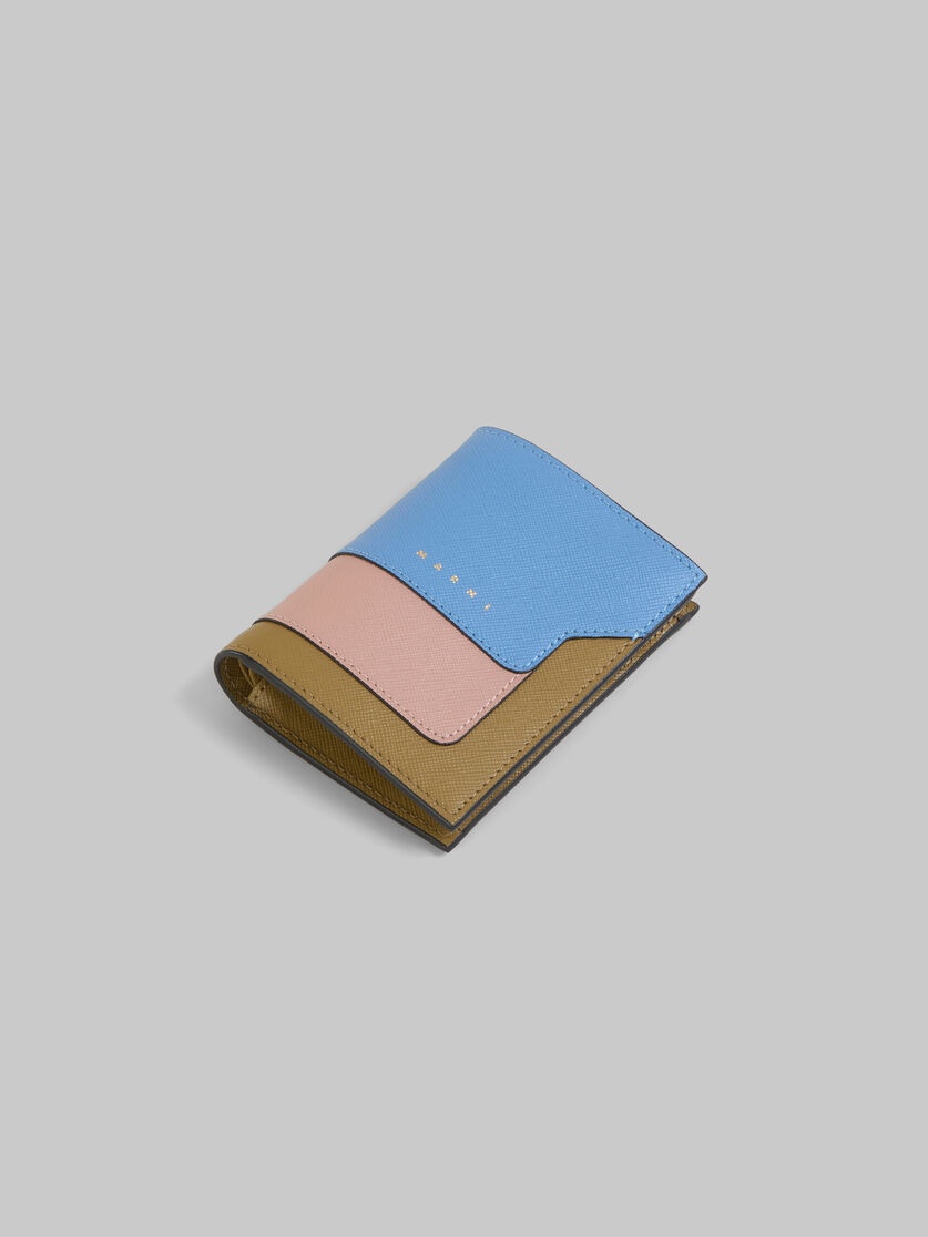 LIGHT BLUE DUSTY PINK AND GREEN SAFFIANO LEATHER BI-FOLD WALLET - 5