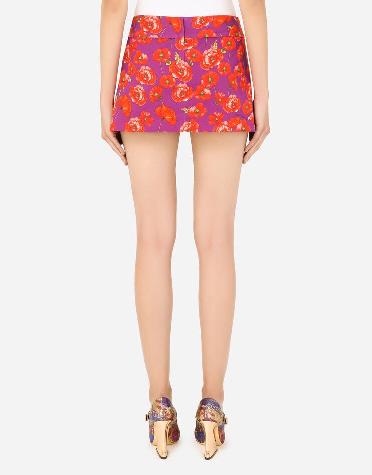 Poppy-print drill miniskirt - 3