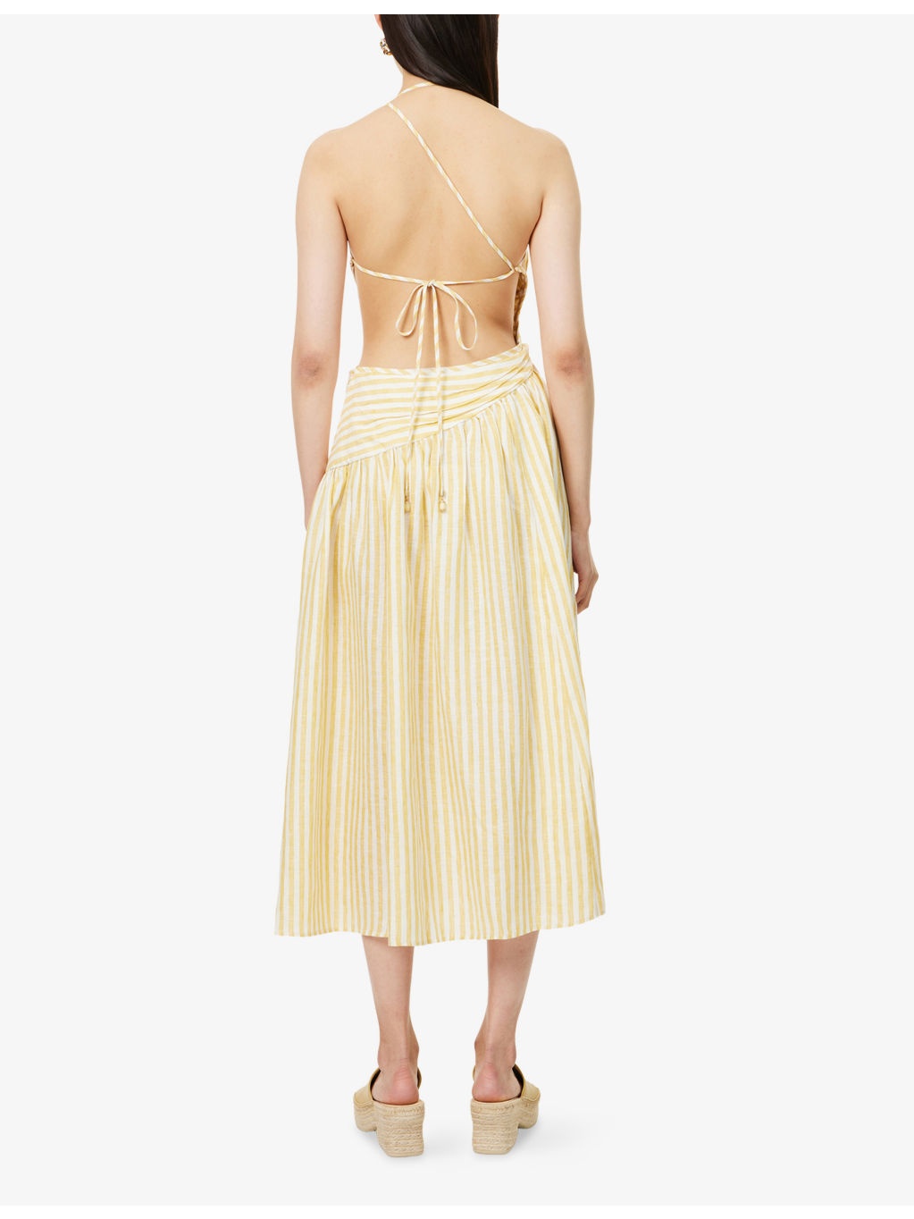 Stripe-Print Asymmetric Linen Midi Dress - 4