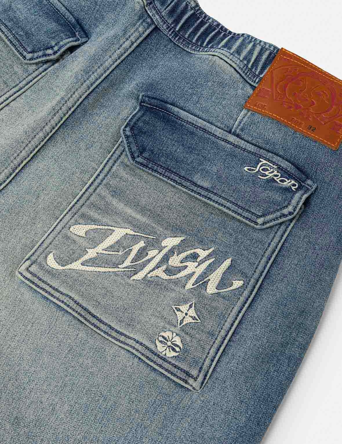 Seagull and Logo Appliqué Embroidery Fashion Fit Denim Shorts - 6