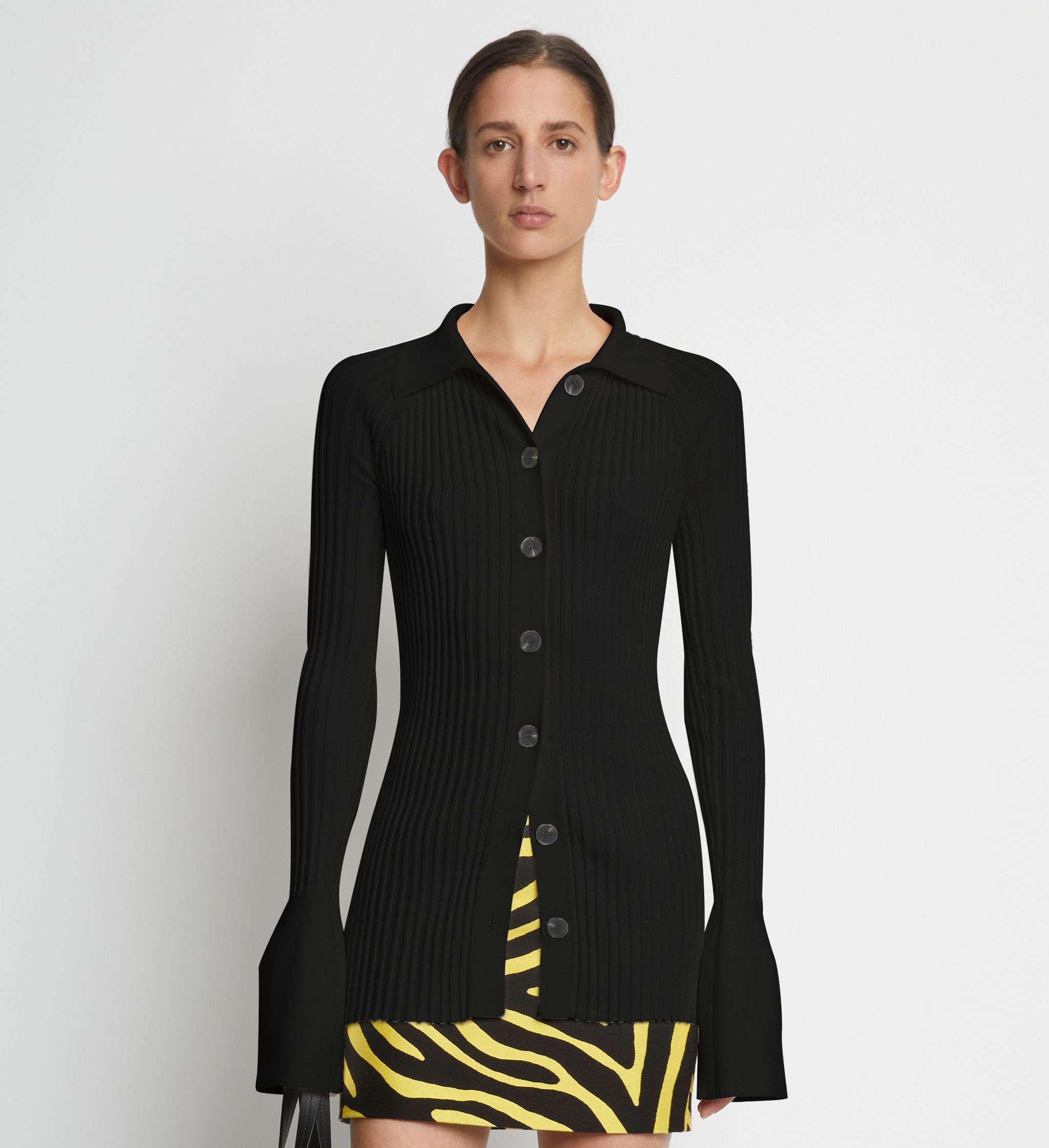 Rib Knit Collared Cardigan - 2