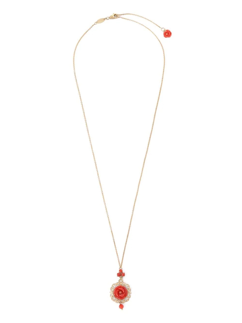 18kt yellow gold Rose coral pendant necklace - 2