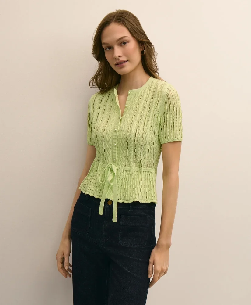 Short-Sleeve Pointelle Peplum Cardigan - 1