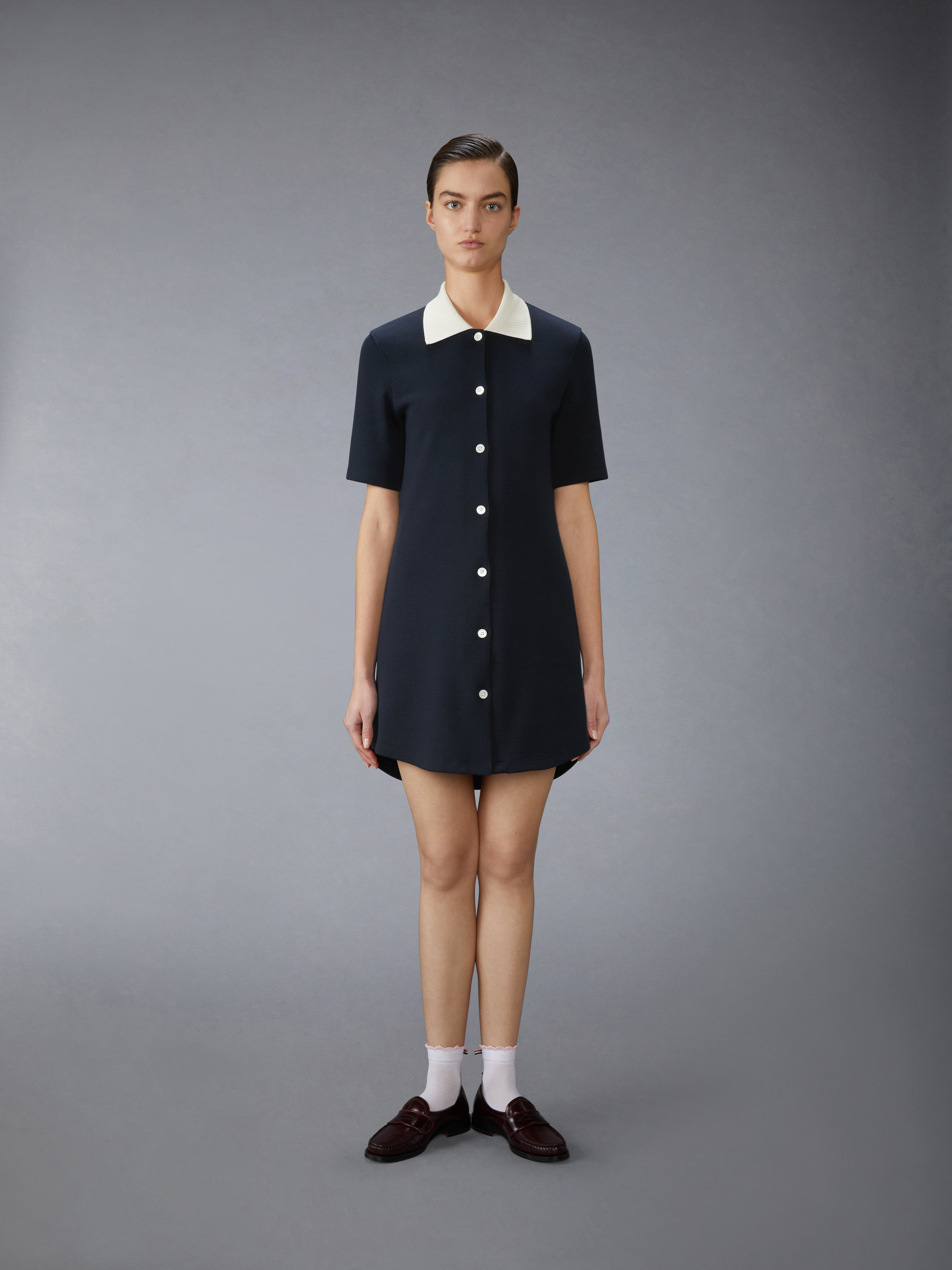 SOLID DOUBLE FACE KNIT POLO DRESS - 2