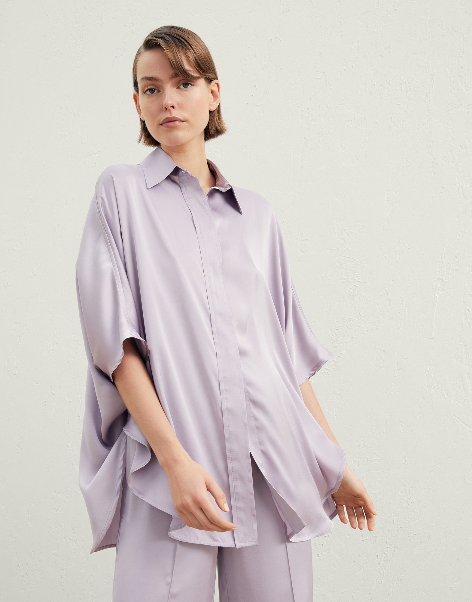 Soft techno satin shirt with monili - 1