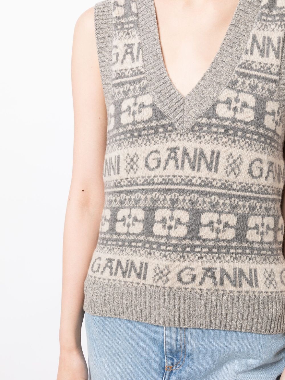 logo intarsia-knit V-neck vest - 5