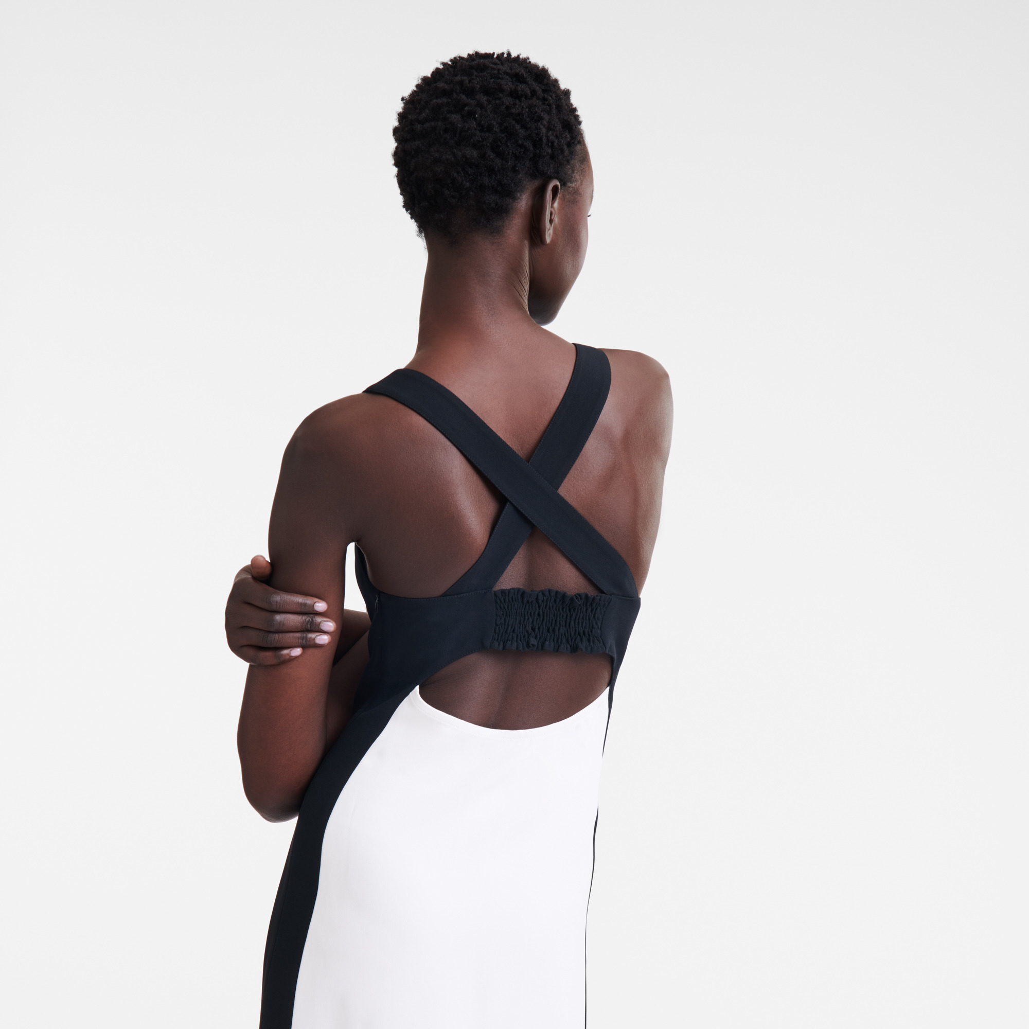 Long dress with belt patch White/Black - Crepe - 5