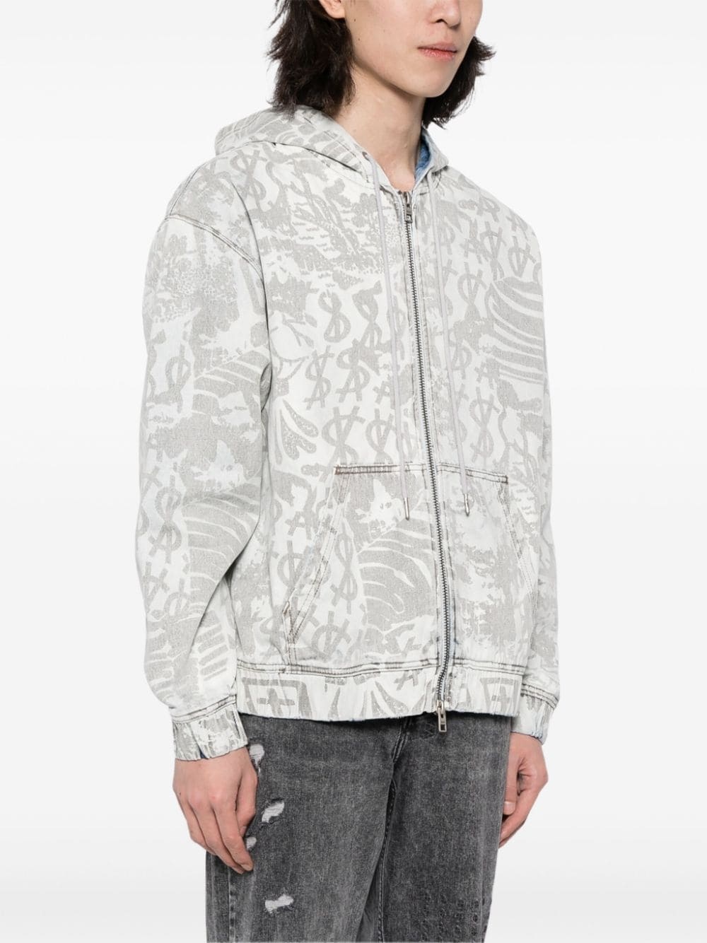 logo-print hooded zip jacket - 3