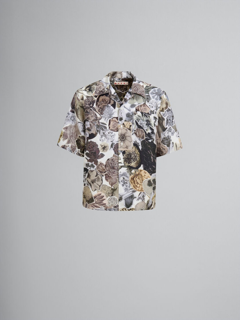 BLACK AND WHITE HABOTAI SILK BOWLING SHIRT WITH NOCTURNAL PRINT 1