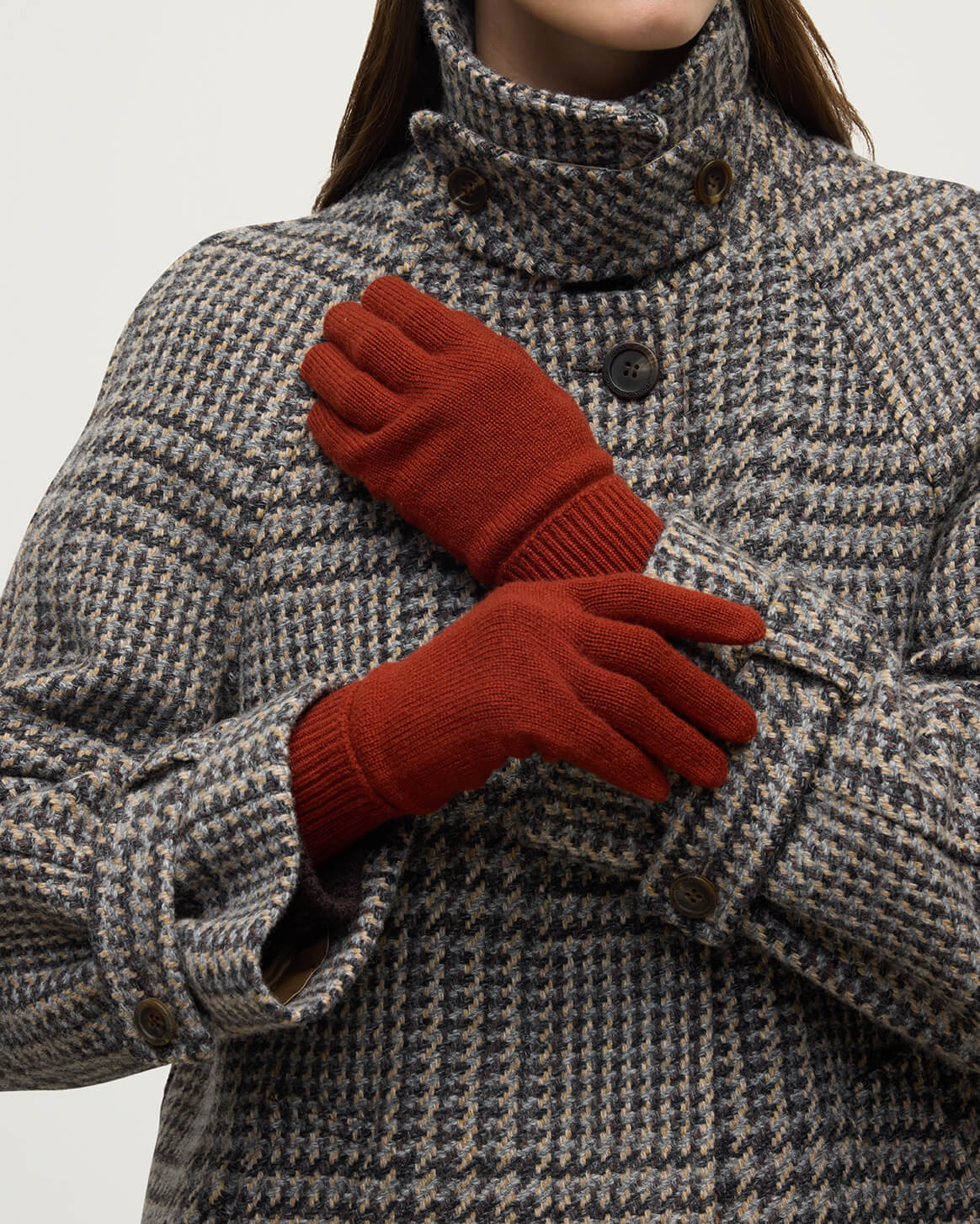 Red Cashmere Gloves with Turnback Cuffs - 3