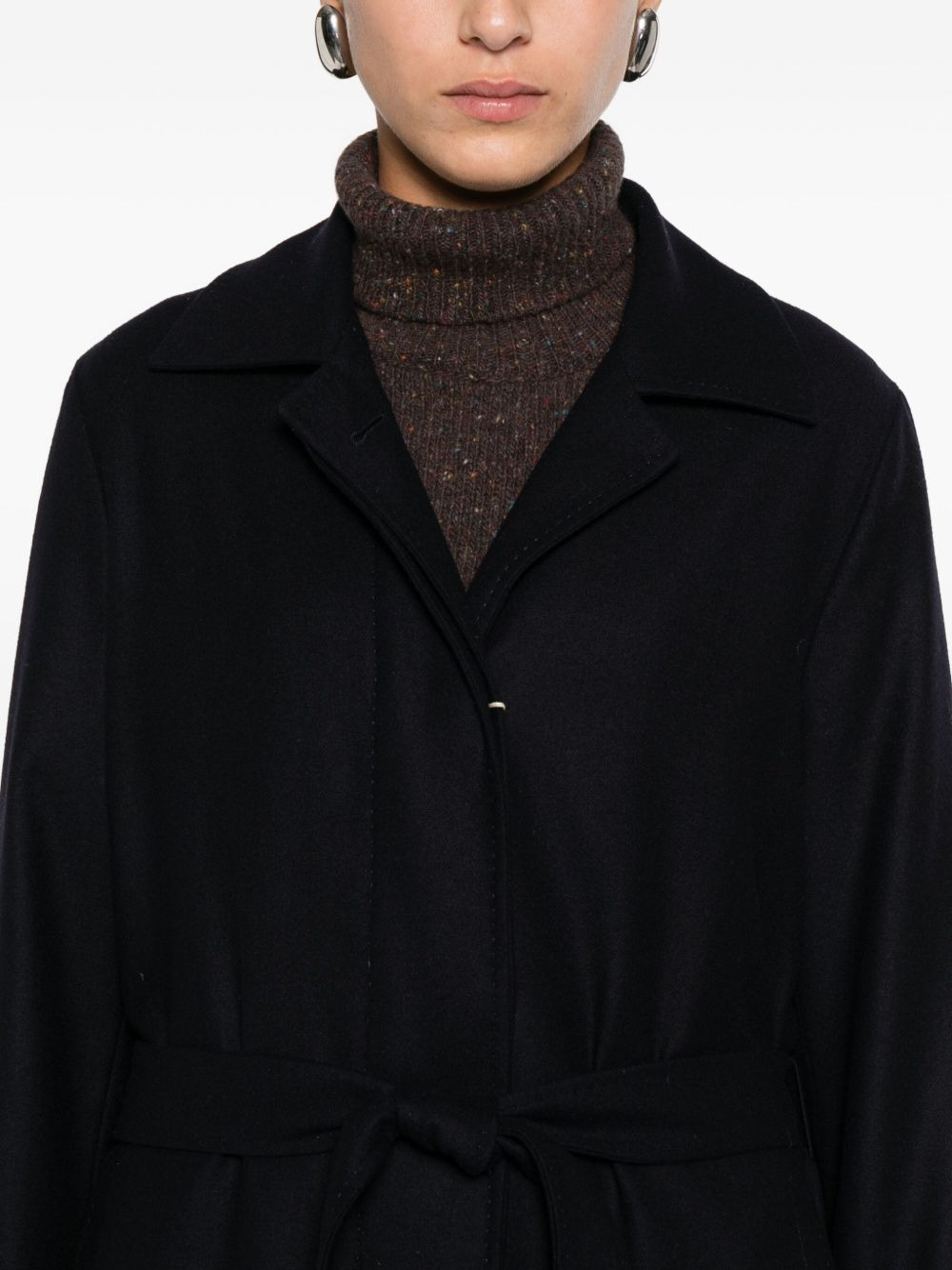 notched-lapels belted coat - 5