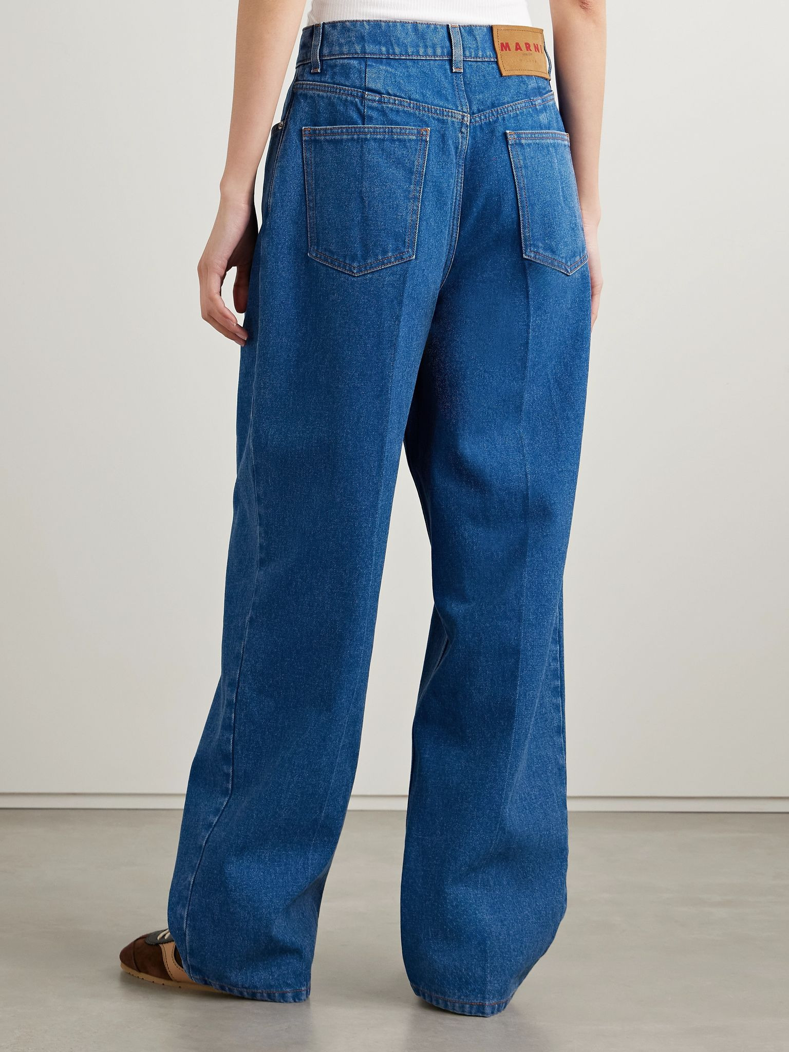 Pleated low-rise wide-leg jeans Royal blue - 4