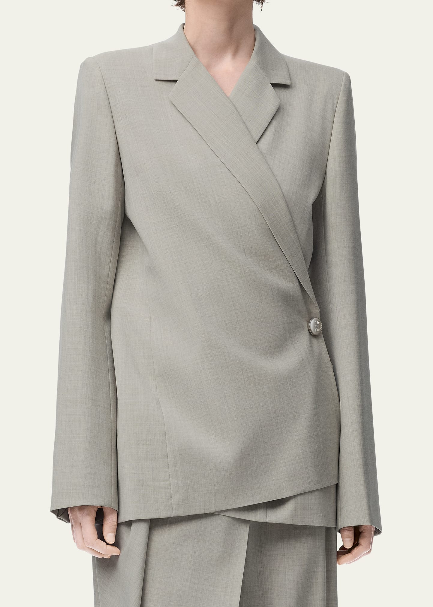 Pebble Button Single-Breasted Wrap Blazer - 3