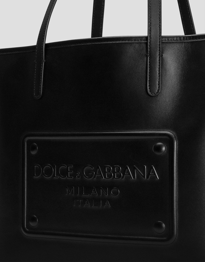 Calfskin shopper with raised logo 6